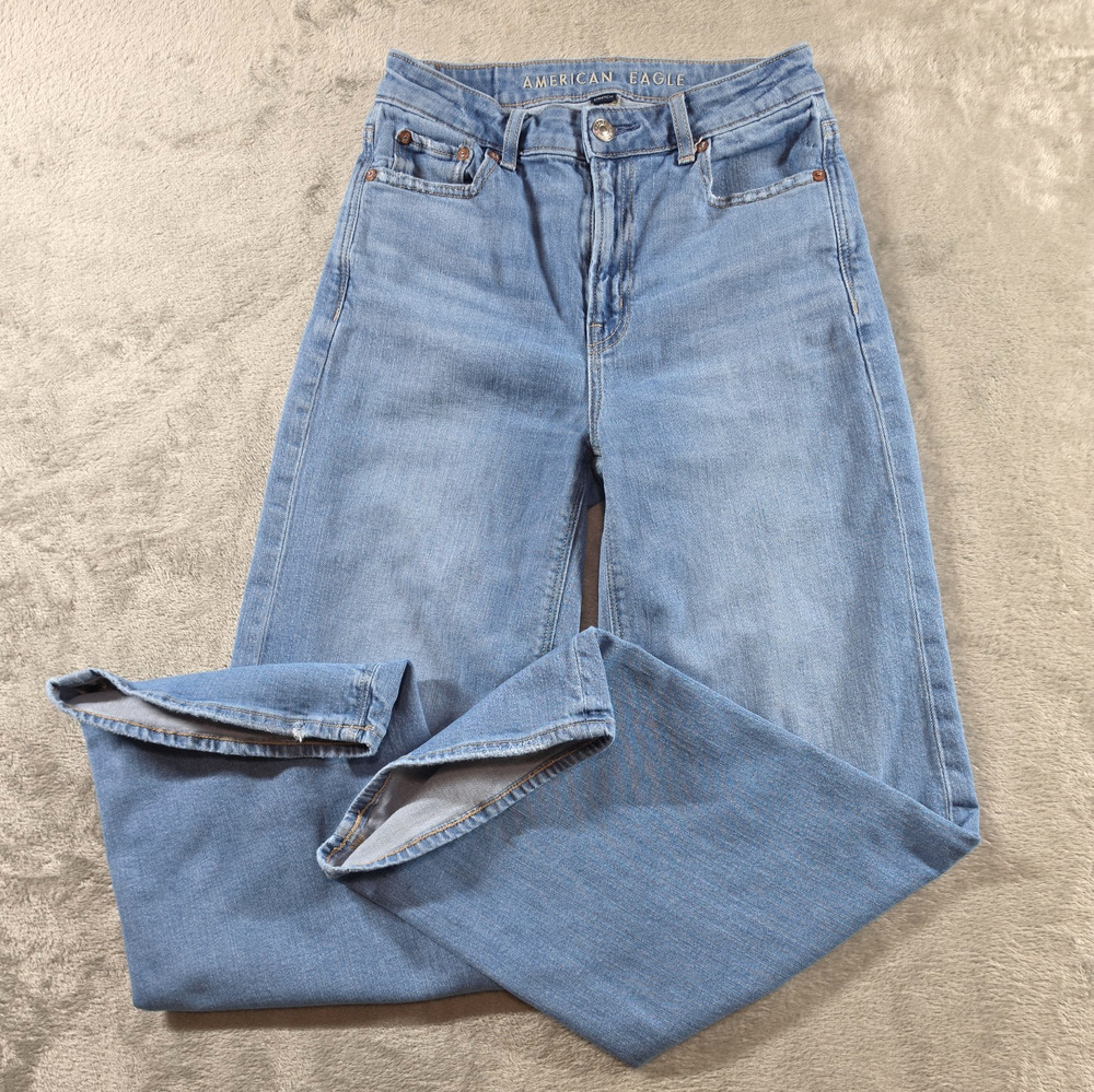 American Eagle Jeans Womens 0 Super High Rise Baggy Wide Leg Stretch Blue